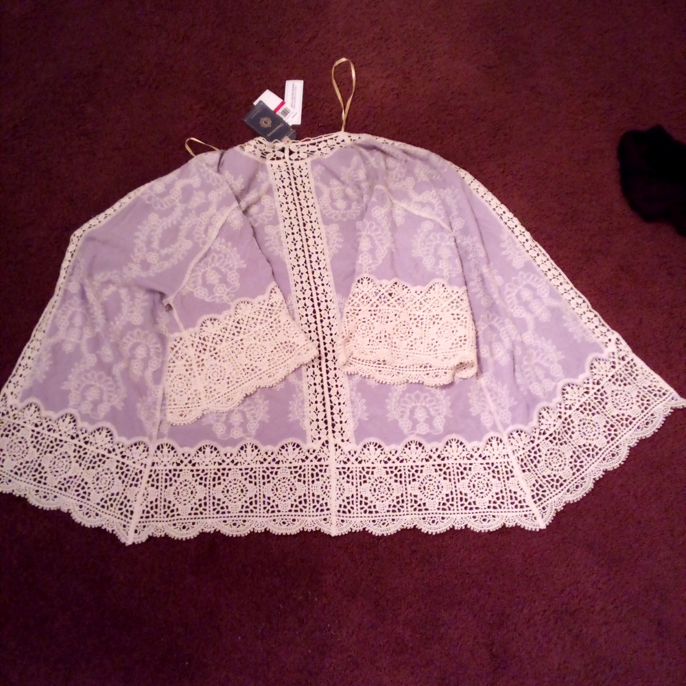 Lace Trim Purple Kimono